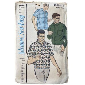 Vintage Advance Sew Easy Mens Shirt Pattern 3347 Neck 14.5 Multiple Views CUT